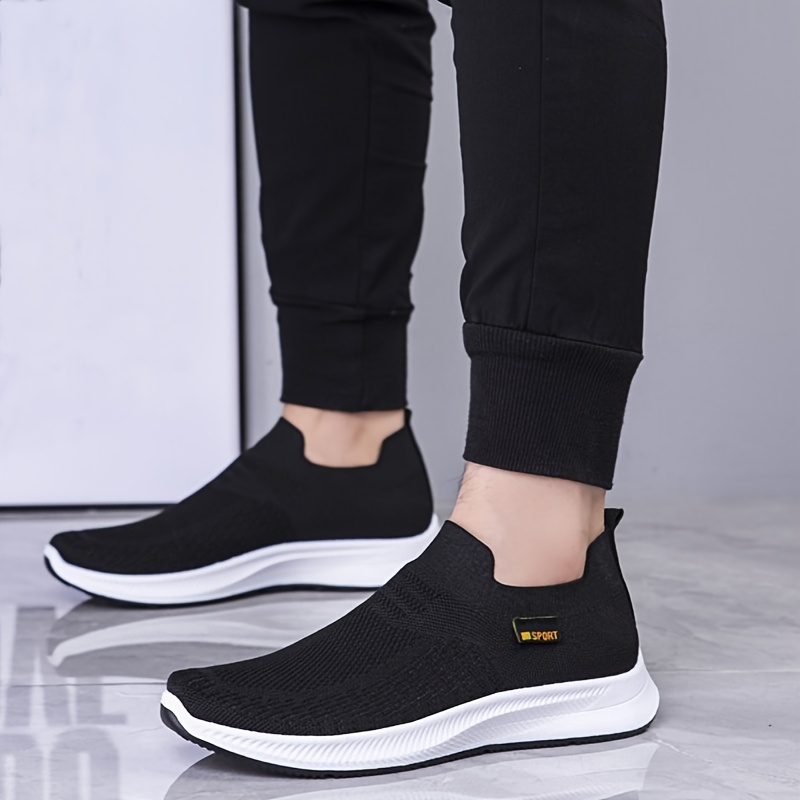 1-Pair ADO STAP Men's Breathable Slip-On Sneakers - Lightweight Woven Knit Loafers Suitable for Daily Wear, Light Sports & Semi-Formal Occasions - Low-Top Shoe with Cushioned PVC Sole, Minimalist Casual Shoes (No Laces)