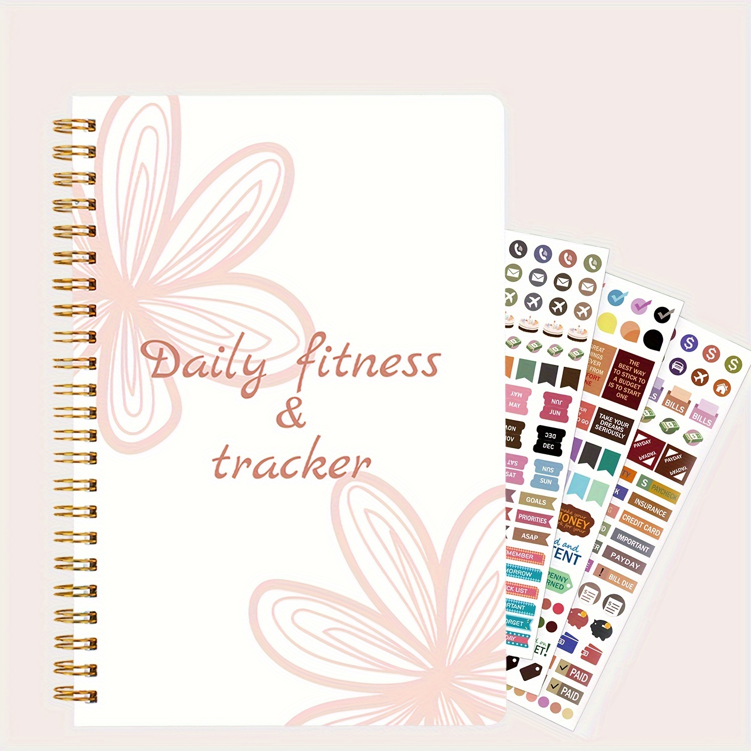 

A5 Daily Fitness & Planner For Adults With Mood And Water - English Undated Weekend Organizer, Includes 3 Sticker Sheets, 52 Pages - 8 X 5.7 Inches