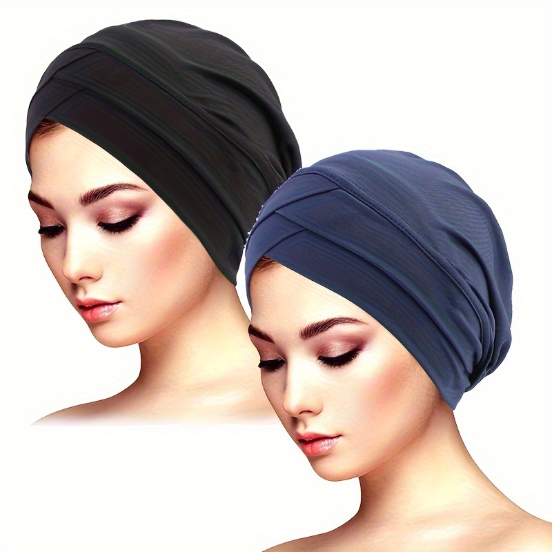 

2pcs Stretchy Double Turban Caps - Polyester, Chemotherapy &