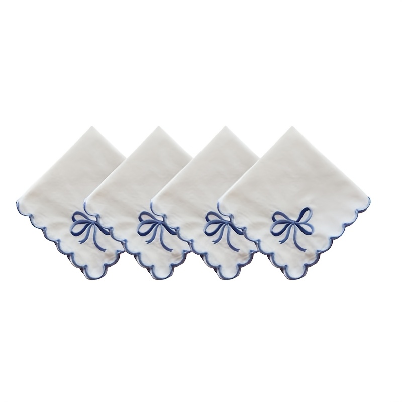 TEMU 4pcs Embroidered Bow Pattern Napkin Set, 30×30cm/11.8×11.8 Inches, Perfect For Princess-themed Birthday Parties, Girly Afternoon Teas, Wedding