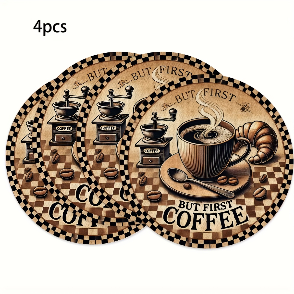 TEMU 4pcs Set Of Retro Coffee-themed Placemats, Featuring 