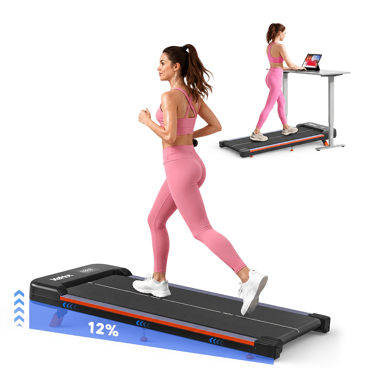 Under Desk Walker, Convenient Remote Control Operattion, Led Display, No Installation Required, Suitable For Home Fitness, Office Relaxation, Without Battery