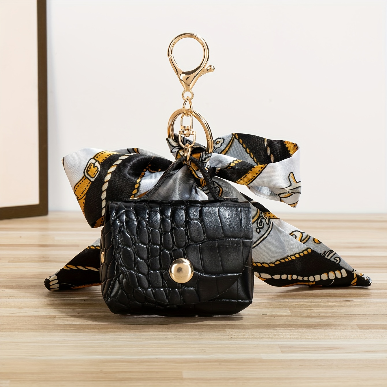 Image of Scarf Bag Charm, Mini Earphone Pouch For Women, Bag Accessory, Casual Women's Bag With Tassel Pendant For Travel