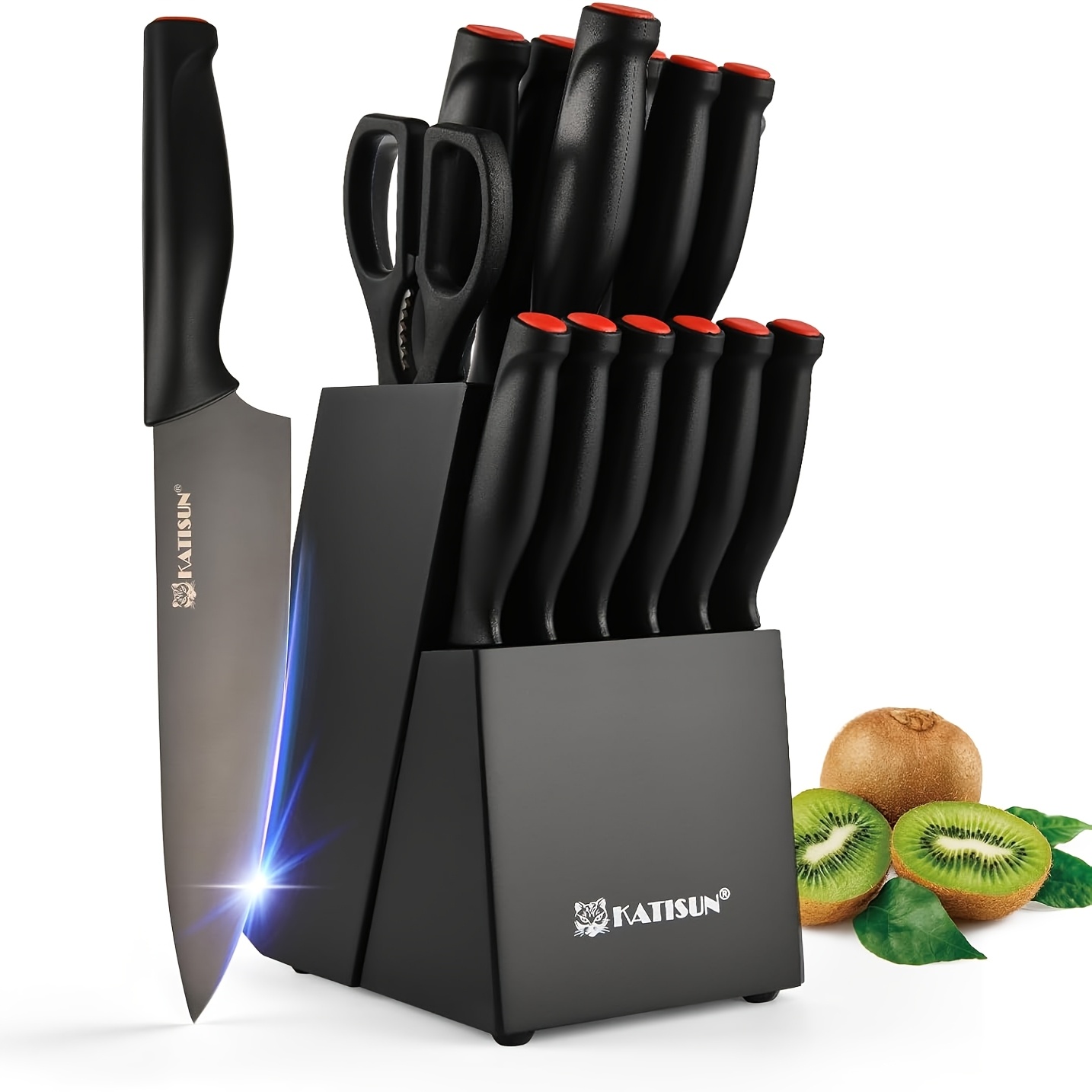 Professional Kitchen Knife Set, 15 pcs Black-Coded With Black Wooden Block, Non-Slip ABS Handle Chef's Knife Plastic Cutting Board And Kitchen Shears, Ideal For Home And Restaurant Use, The Perfect Gift For Thanksgiving Christmas And New Year 6 Professional Kitchen Knife Set, 15 pcs Black-Coded With Black Wooden Block, Non-Slip ABS Handle Chef's Knife Plastic Cutting Board And Kitchen Shears, Ideal For Home And Restaurant Use, The Perfect Gift For Thanksgiving Christmas And New Year - Image 6