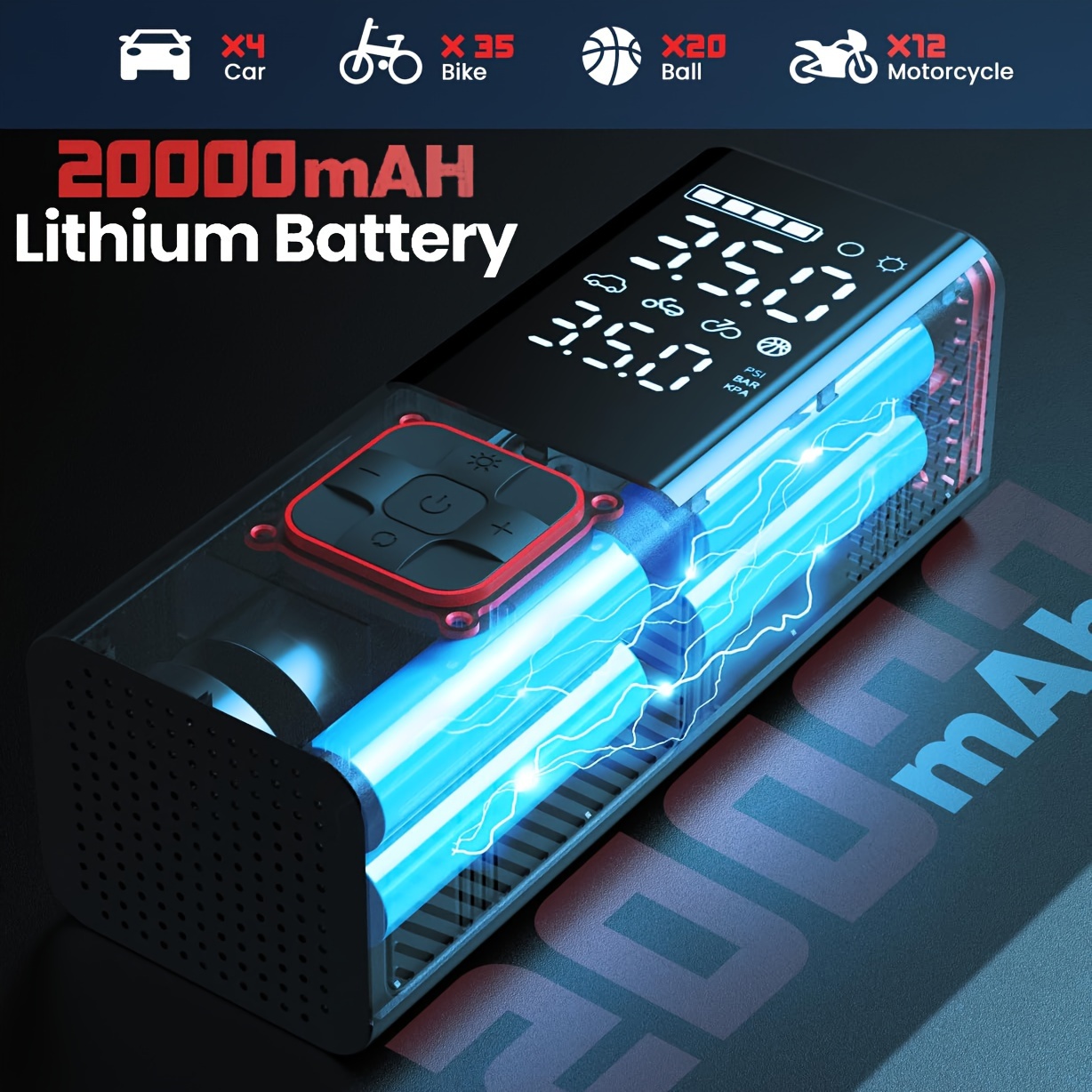 20000mAh Cordless Tire Inflator, 160 PSI, 4X Faster for tire pressure service detail image 3
