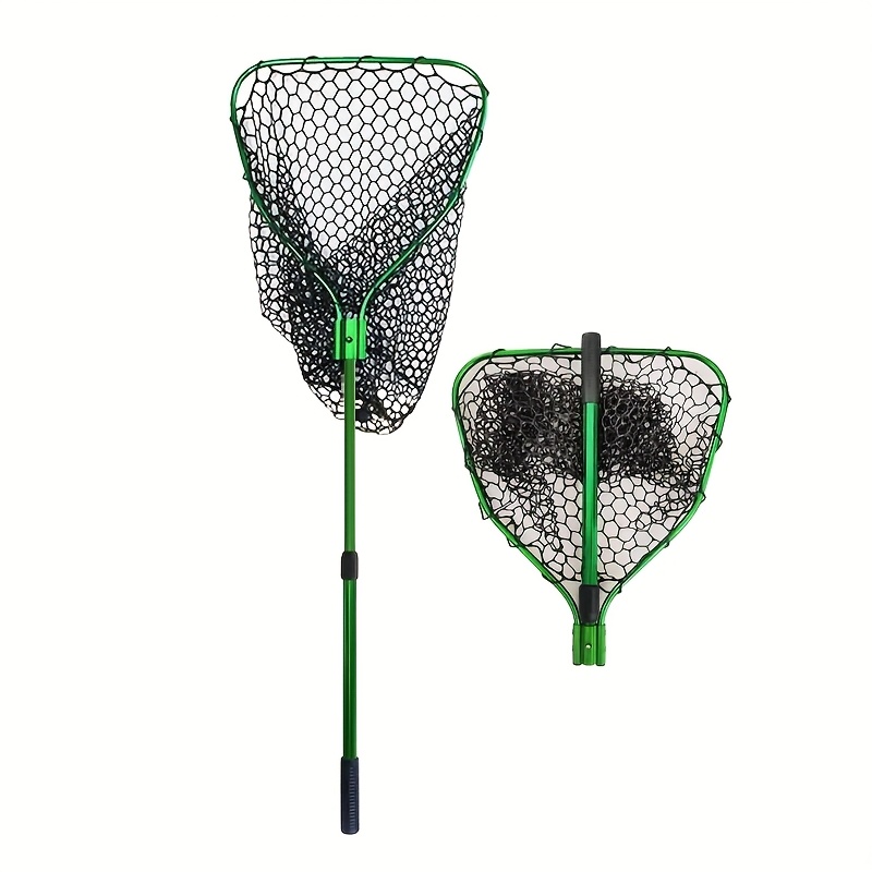 Image of Blue Green Aluminum Alloy Enormous Landing Net Silicone Deep Mesh Net Retractable Aluminum Alloy Rod Landing Net Extended Total Length: 61.02in/155cm