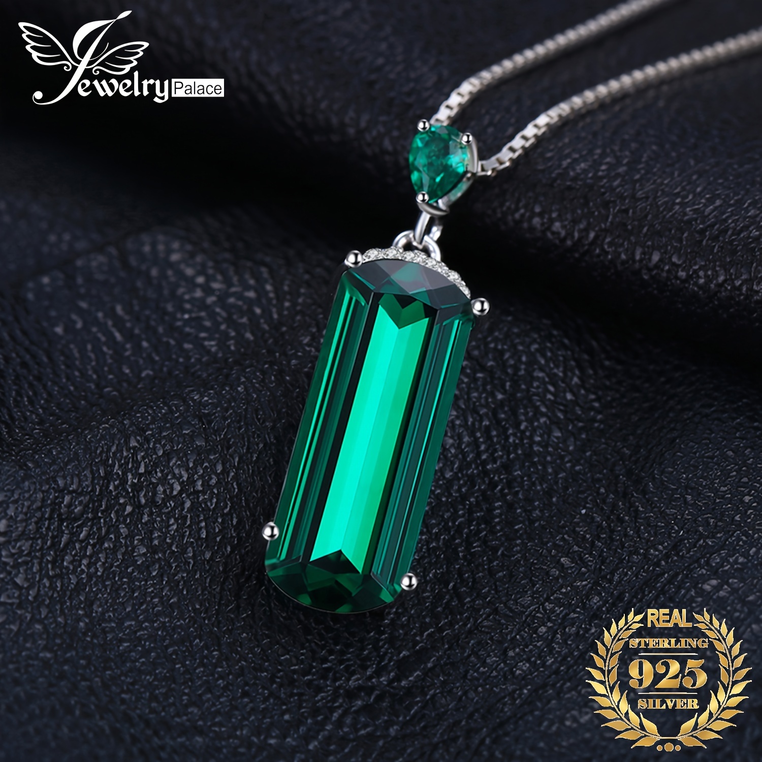 

1pc Elegant 925 Sterling Silver Necklace With Green Emerald Pendant - Classic Multi- Design, Platinum-plated, Prom, Parties, Banquets & Dating Gifts, Simulated, 45cm, Fine Jewelry, Jewelrypalace