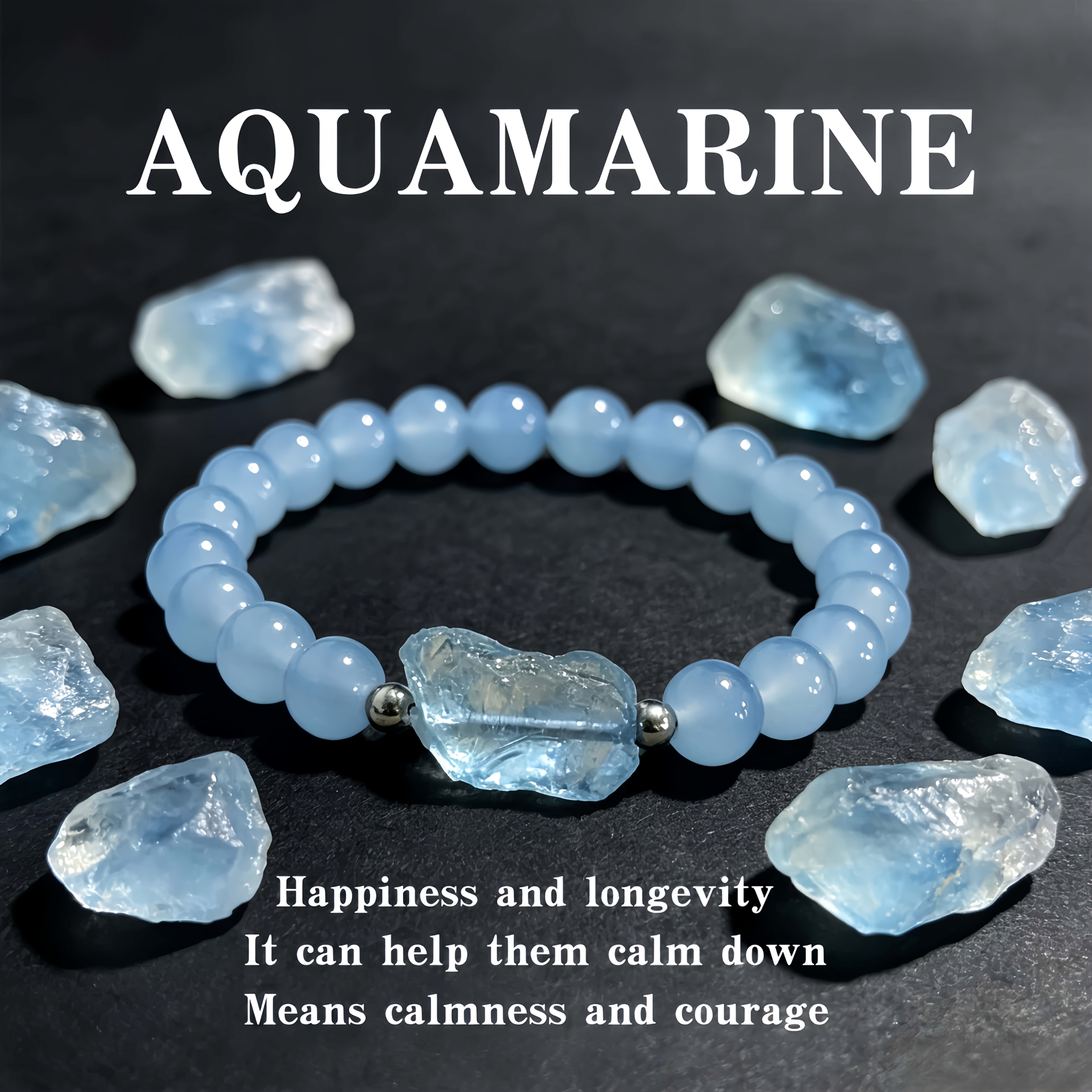 TEMU Bracelet en Aigue-marine pour Femme et Homme - Cadeau de pour Anniversaires, Saint-Valentin, Fête des Mères, Bracelet Océan Bohème pour un Usage
