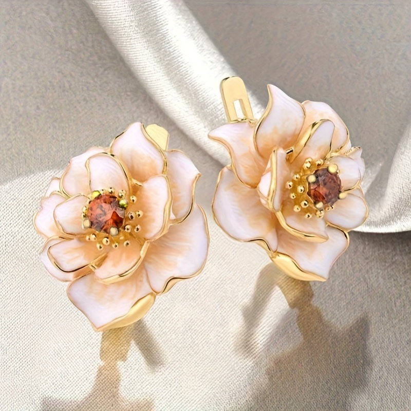 E-shop 1 Paar Damen Ohrringe mit Einfassung, elegante Emaille-Blumen-Einlegearbeit, synthetische Zirkonia-Ohrringe, ideal für Damen, , Freizeit, Urlaub