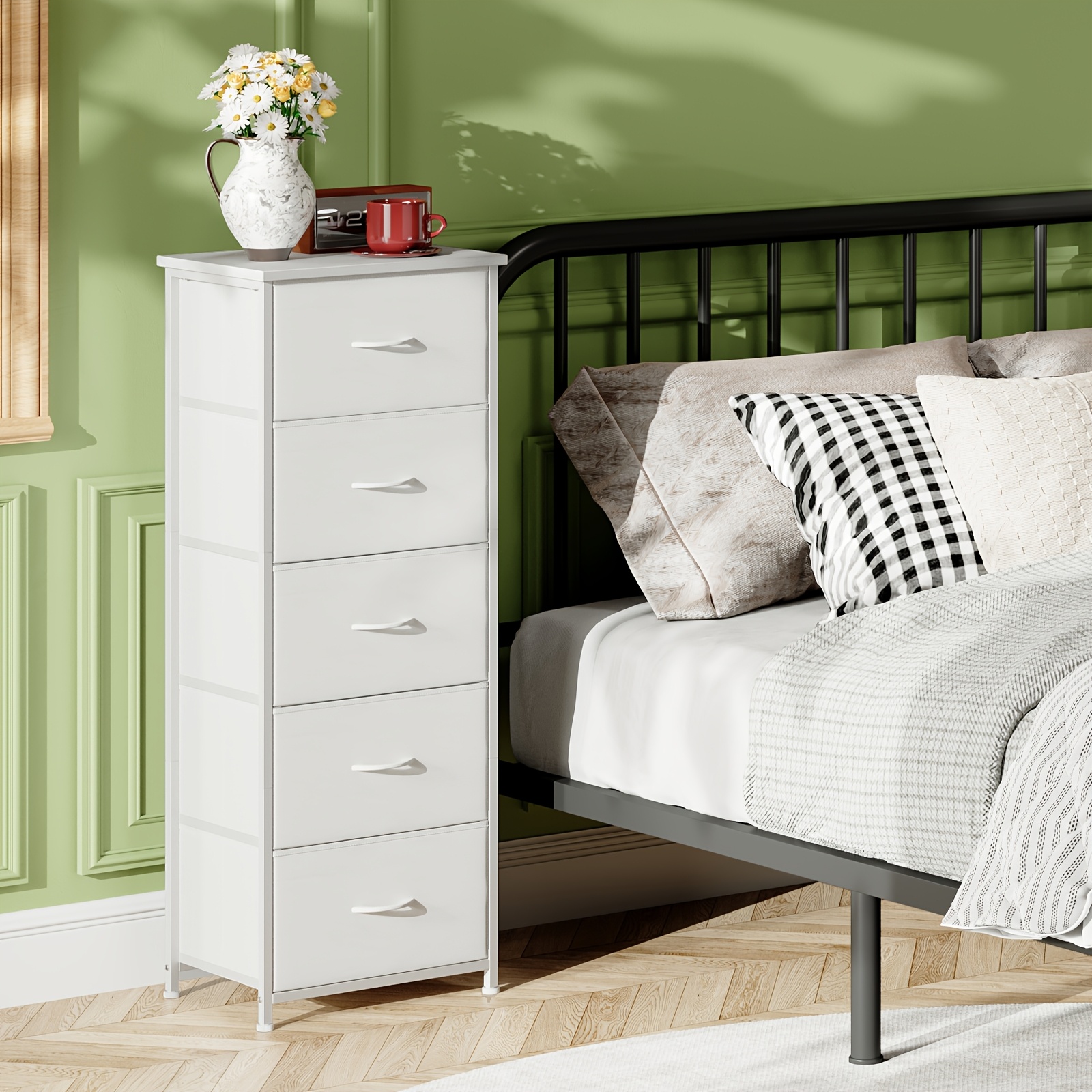 white christmas dresses VECELO Dresser for Bedroom with 5 Fabric Drawers, Storage Organizer Un main image 0