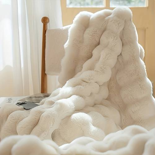 1pc rabbit fleece blanket soft warm throw for bedroom living room student car sofa and travel with its plush thickened calm blanket heavy weighted 6 lbs blanket