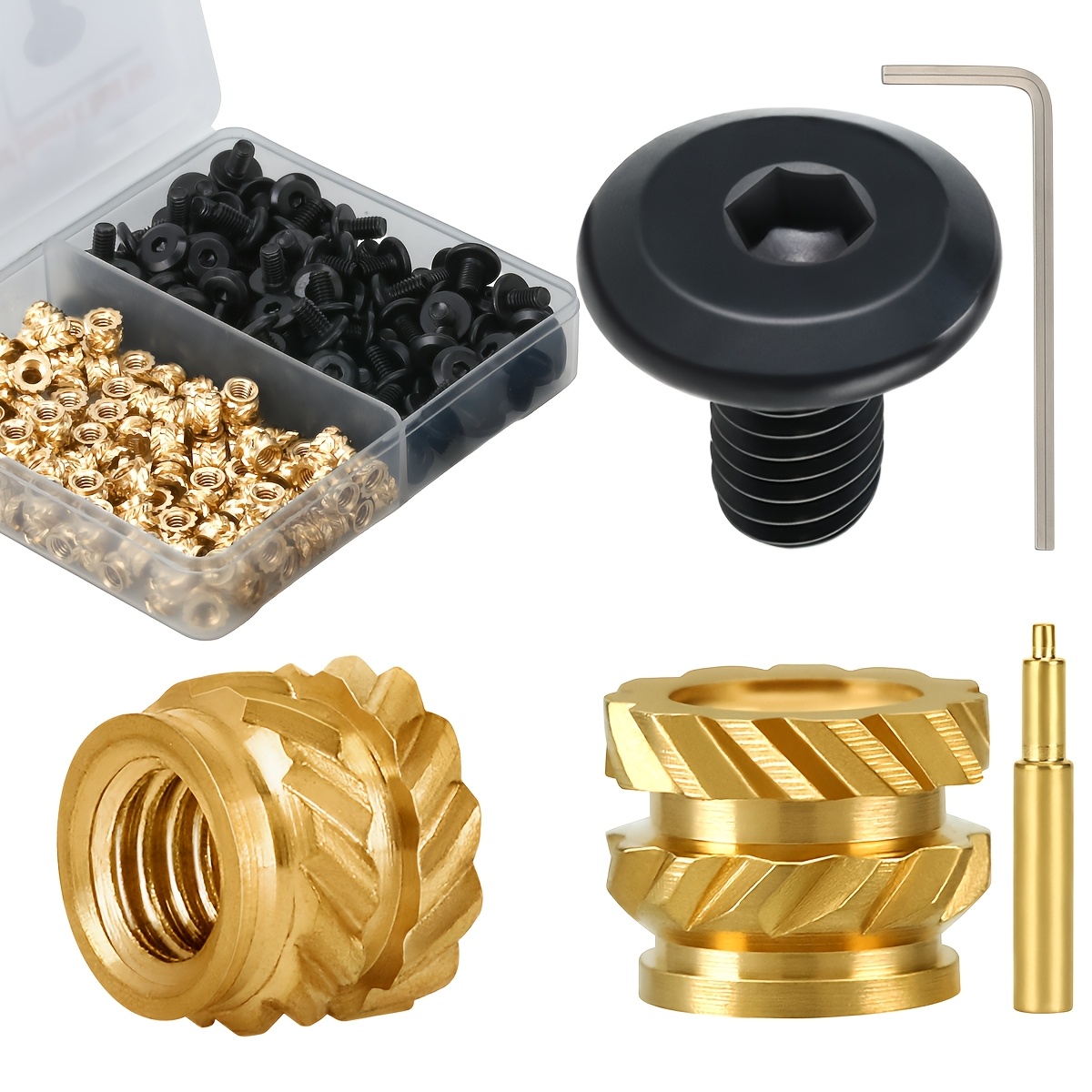 TEMU Jeu de 240 boulons à inserts filetés QSJ, 120 inserts M3, 120 boulons à douille hexagonale, boulons à écrou en laiton pour composants d'