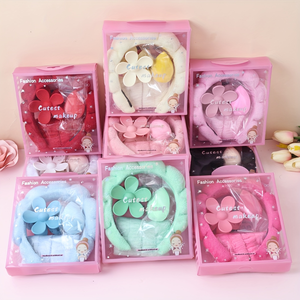 5pcs set of cute colorful hair accessories including a face bow headband wristbands hair clips and a washable set soft   with floral decorations seamless hair accessories suitable for birthday parties and daily use easy to clean