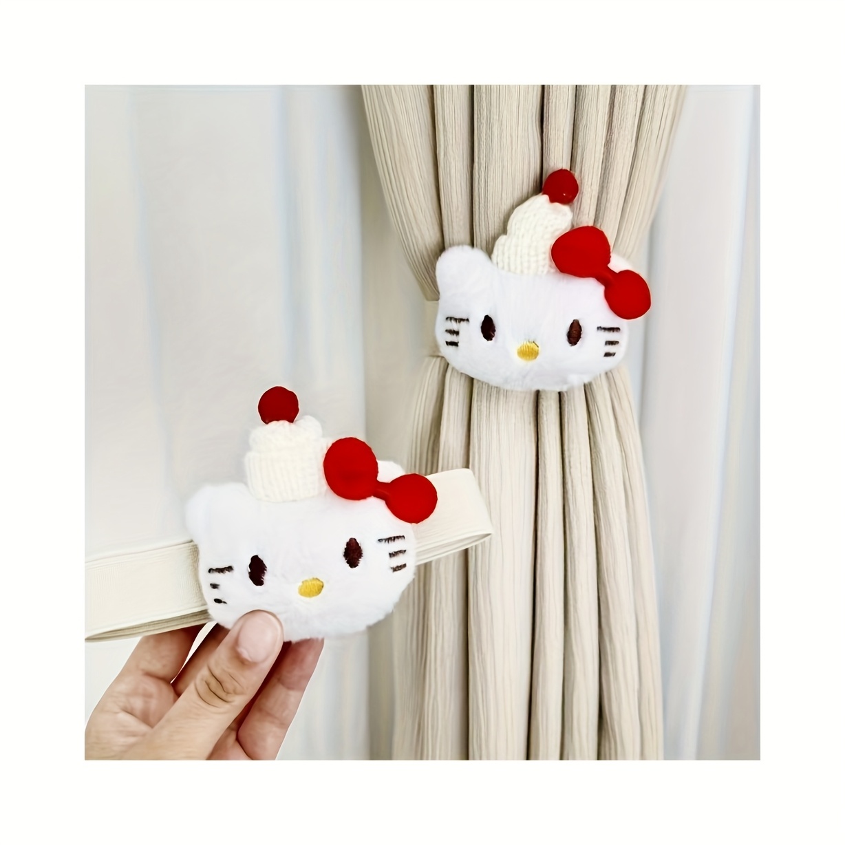 2pcs Sanriohello Kitty Cute Girl Heart Room Decoration Curtain Curtain Strap, Bedroom Living Room Curtain Elastic Strap, Curtain Strap