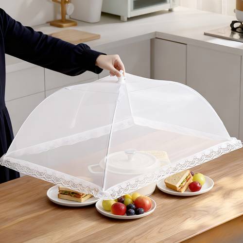 1pc Large White Mesh Food Cover Tent - Foldable & Washable, Pop-Up Umbrella-Style Net for Outdoor Picnics, BBQs & Home Use, Essential for Protecting from Insects, Perfect for Cooking, Grilling & Parties, Holiday gifts