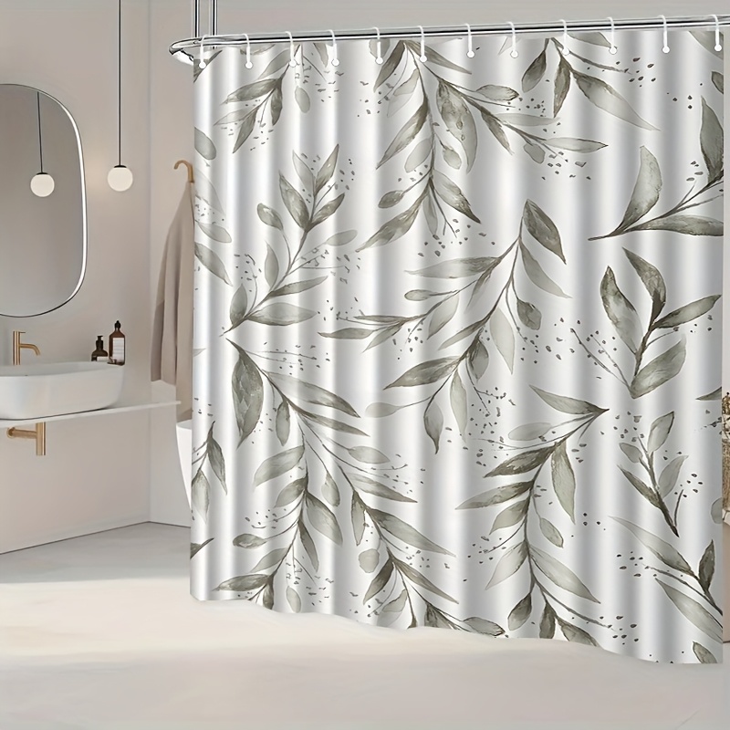 TEMU Jit1pc Basic Botanical Design Shower Curtain With Hooks, Machine-washable, Suitable For Bathroom , Bathroom Essentials, And Home Decoration With