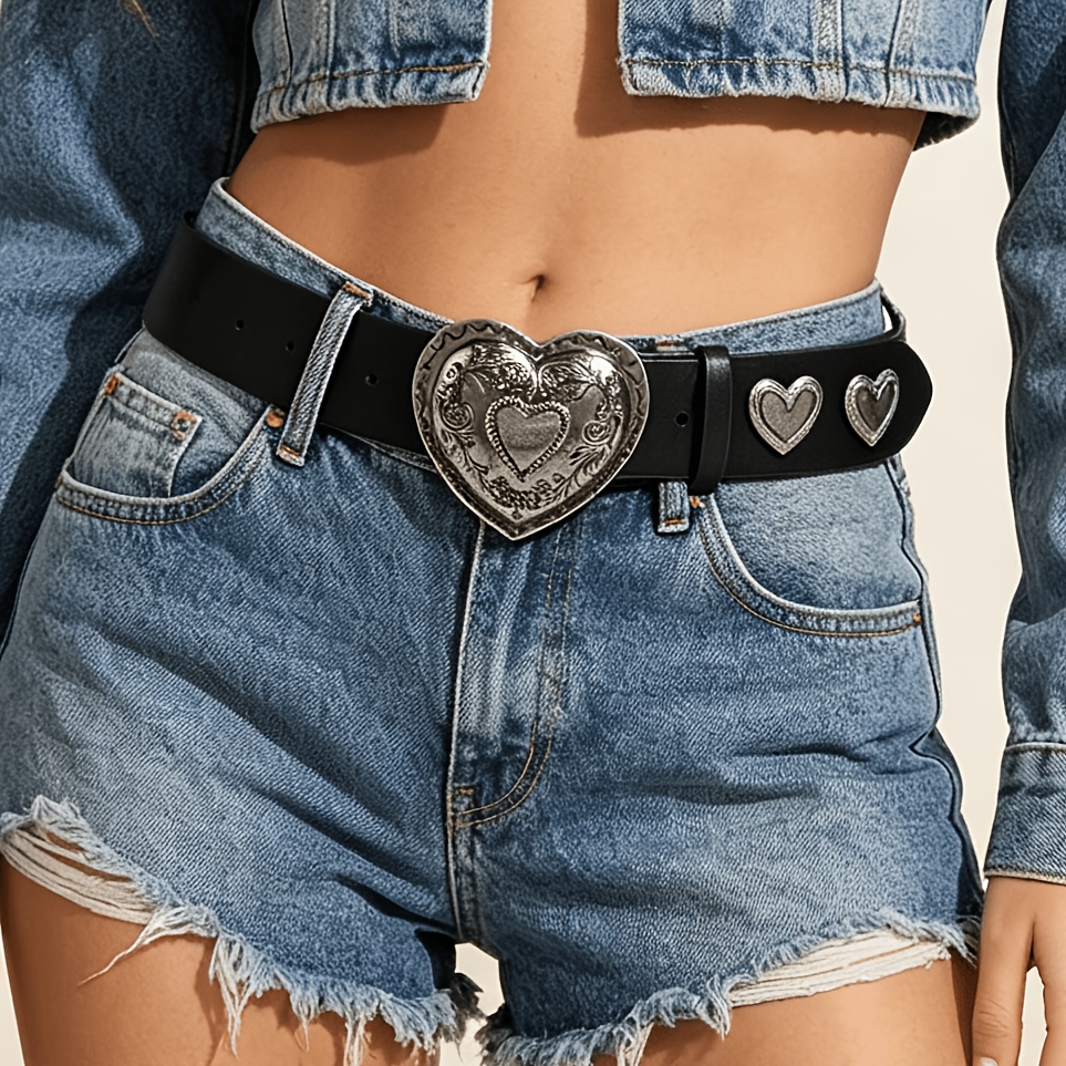 TEMU 1pc Women's Vintage Fashion Belt With Heart , Versatile For Matching With Skirts And Pants, Suitable For Trendy Daily Casual , Parties