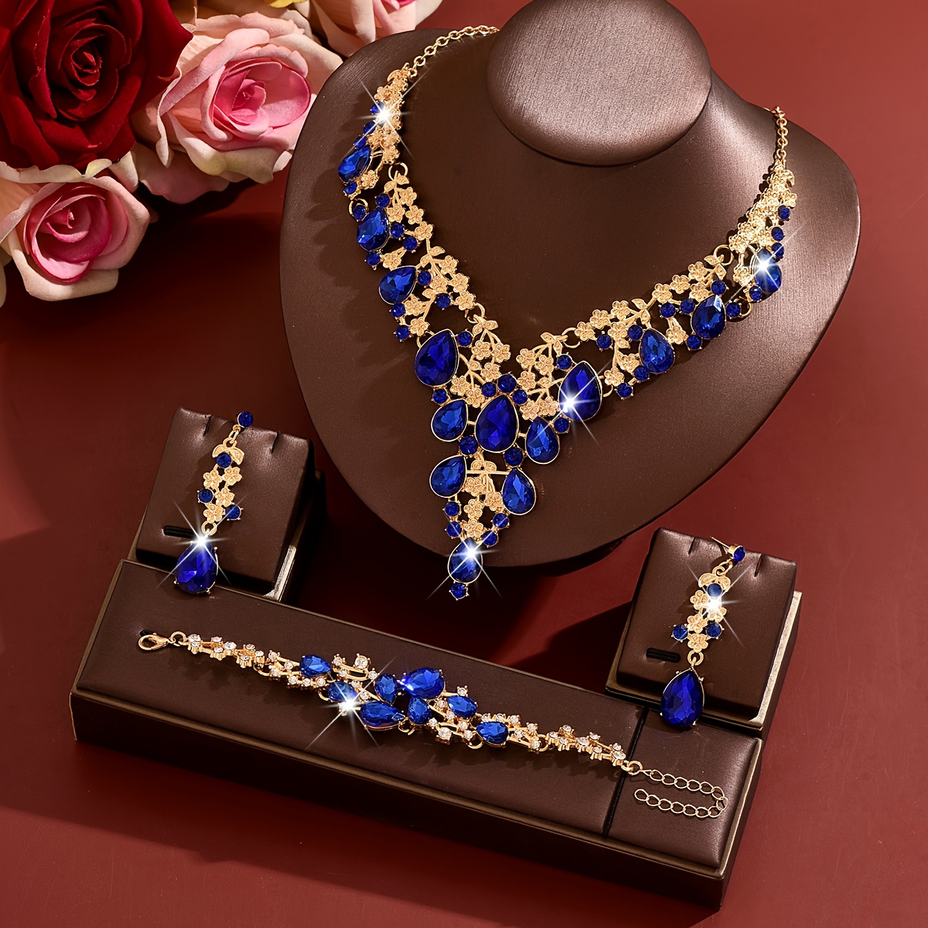 Women's Retro Luxurious Leaf-Shaped Rhinestone 3pcs Set