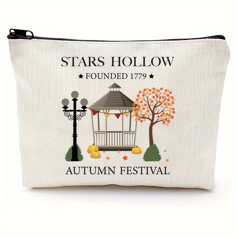 1pc Stars Makeup Pouch, Makeup Bag, Chic White Makeup Organizer, Secure Zipper Toiletry Bag, Perfect For Birthday And Christmas Gifts
