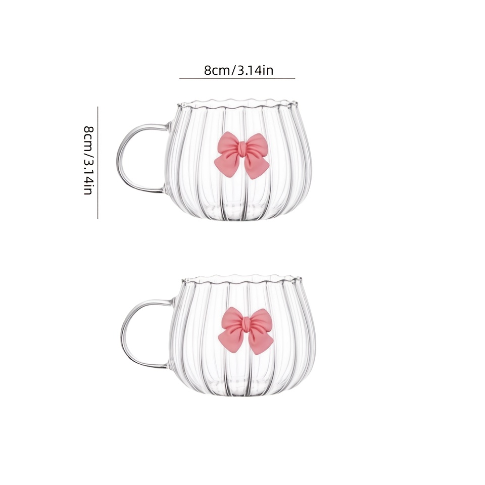 TEMU Juego de 2/4 vasos con forma de pajarita con asa transparente y rayas verticales, aptos para té helado, café, zumo, leche - Vasos reutilizables