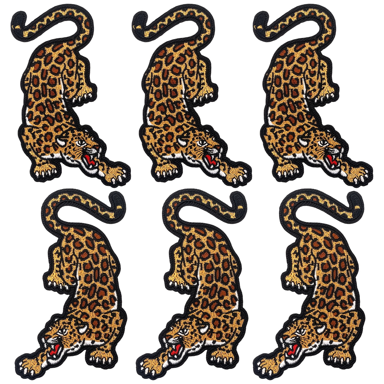 TEMU 6pcs Street Style Leopard Embroidered Patch - Old School Embroidered Badge - Diy Decorative Patch For Denim Jackets, Skate Backpacks And Cargo