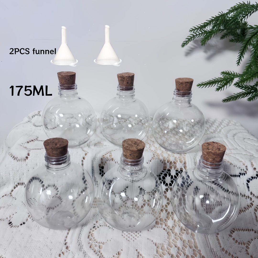 6/12-pack 6 Oz Round Plastic Bottles | Transparent Cocktail Ornaments For Christmas, Wedding Party Crafts And Gifts