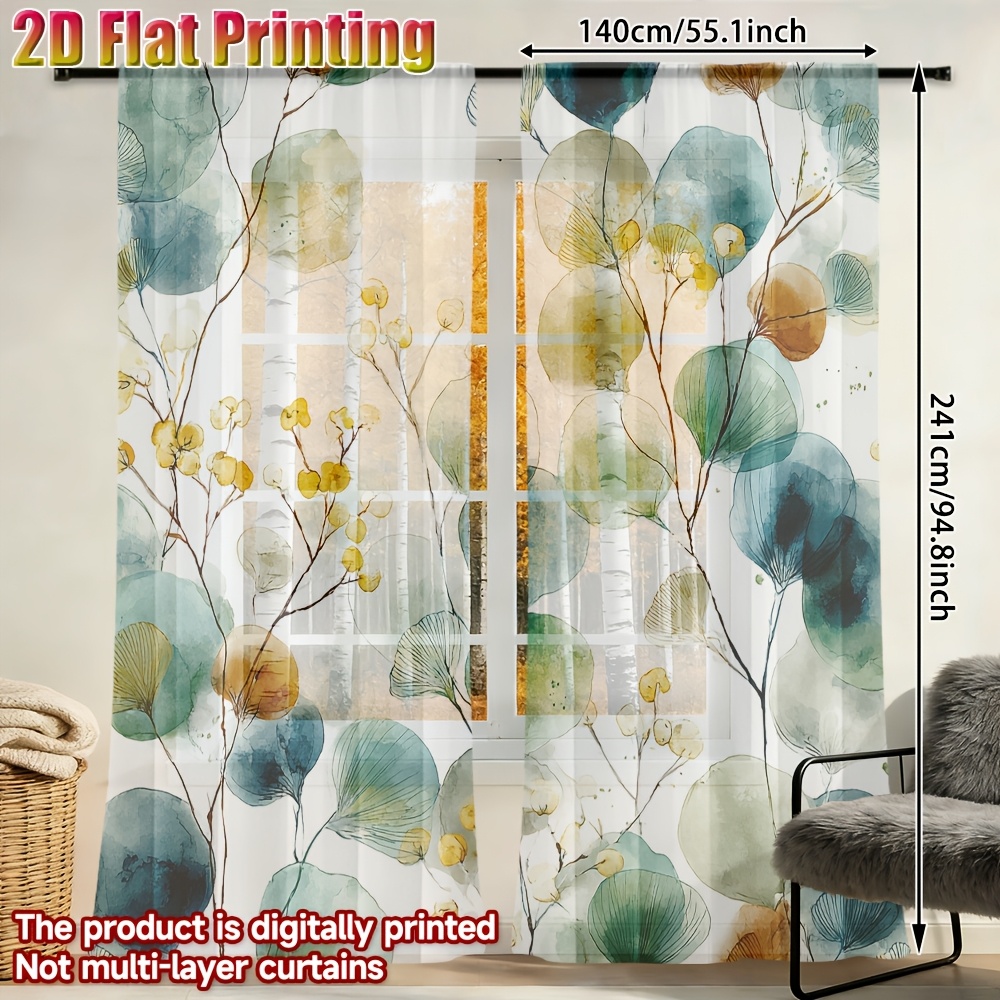 TEMU 2D Flat - 2D Flat - Set di due tende in garza 2D Flat con un moderno design a fiori di verde ad , per decorazioni festive o come regalo. Queste