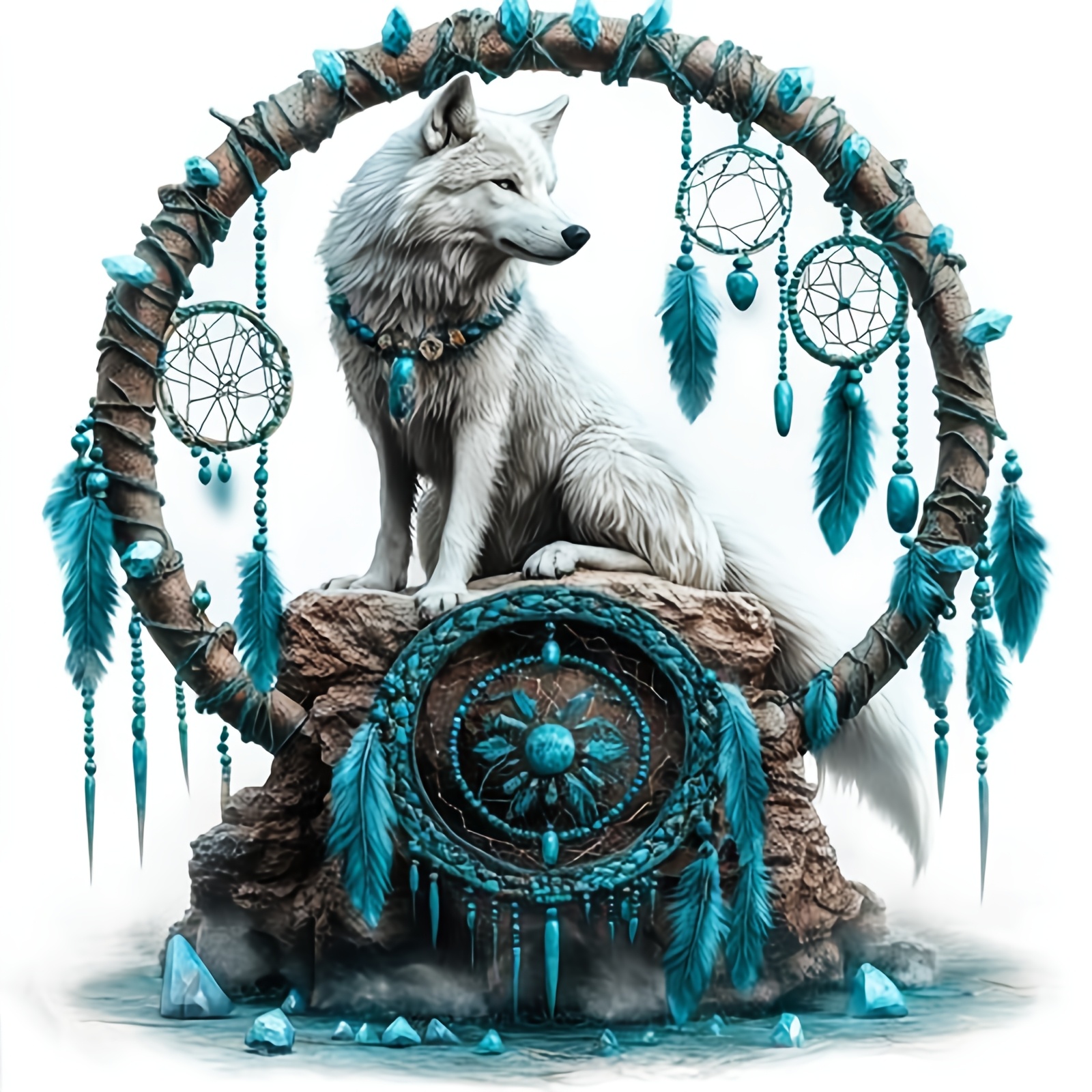 Cross Stitch Kit, White Wolf In Circle Design