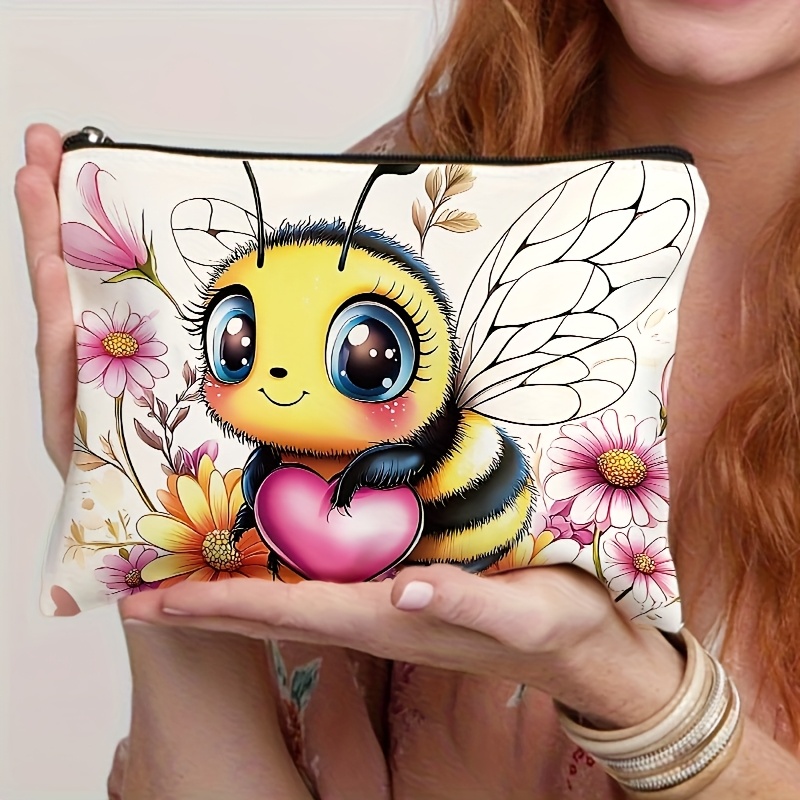 TEMU 1pc Cute Bee And Makeup Bag - Vibrant Cosmetic Organizer, Multi-functional Toiletry Pouch For Travel, Business, Gym, And Camping | Fun Accessory
