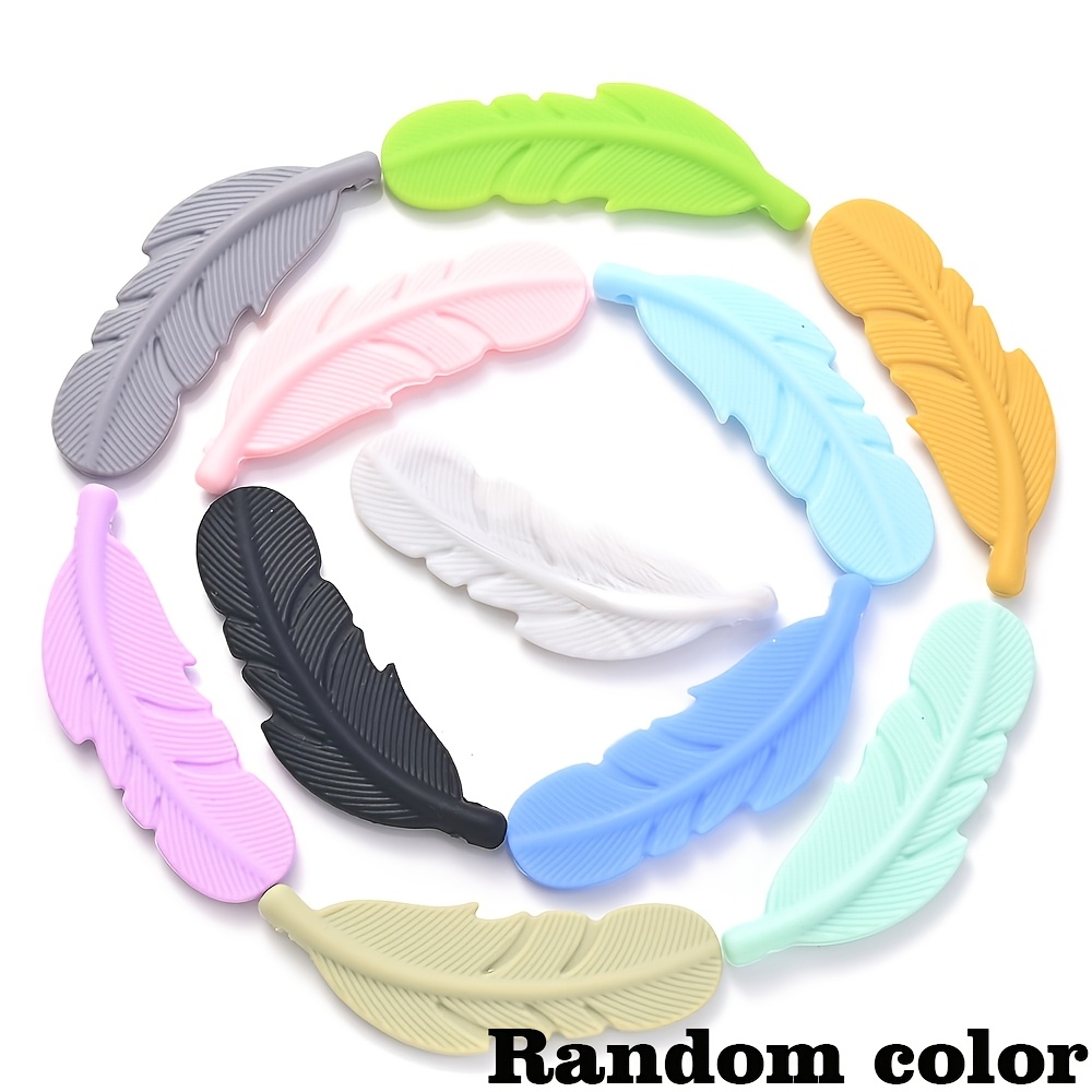 Image of 5pcs 1.8x5.5cm Colorful Silicone Feather Spacer Beads Beads, For Diy Phone Strap Craft Lanyard Necklace Bracelet Beaded Pen Jewelry Making Accessories Handmade Crafts (random)