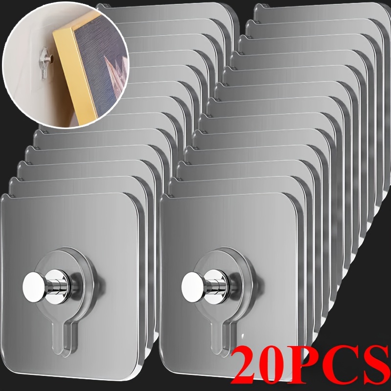 

20pcs Contemporary Wall Mount Utility Hooks - Easy Install, Strong Adhesive, No Drilling, Waterproof Plastic Hangers For Pictures, Frames, Posters, Clocks In Kitchen & Bathroom