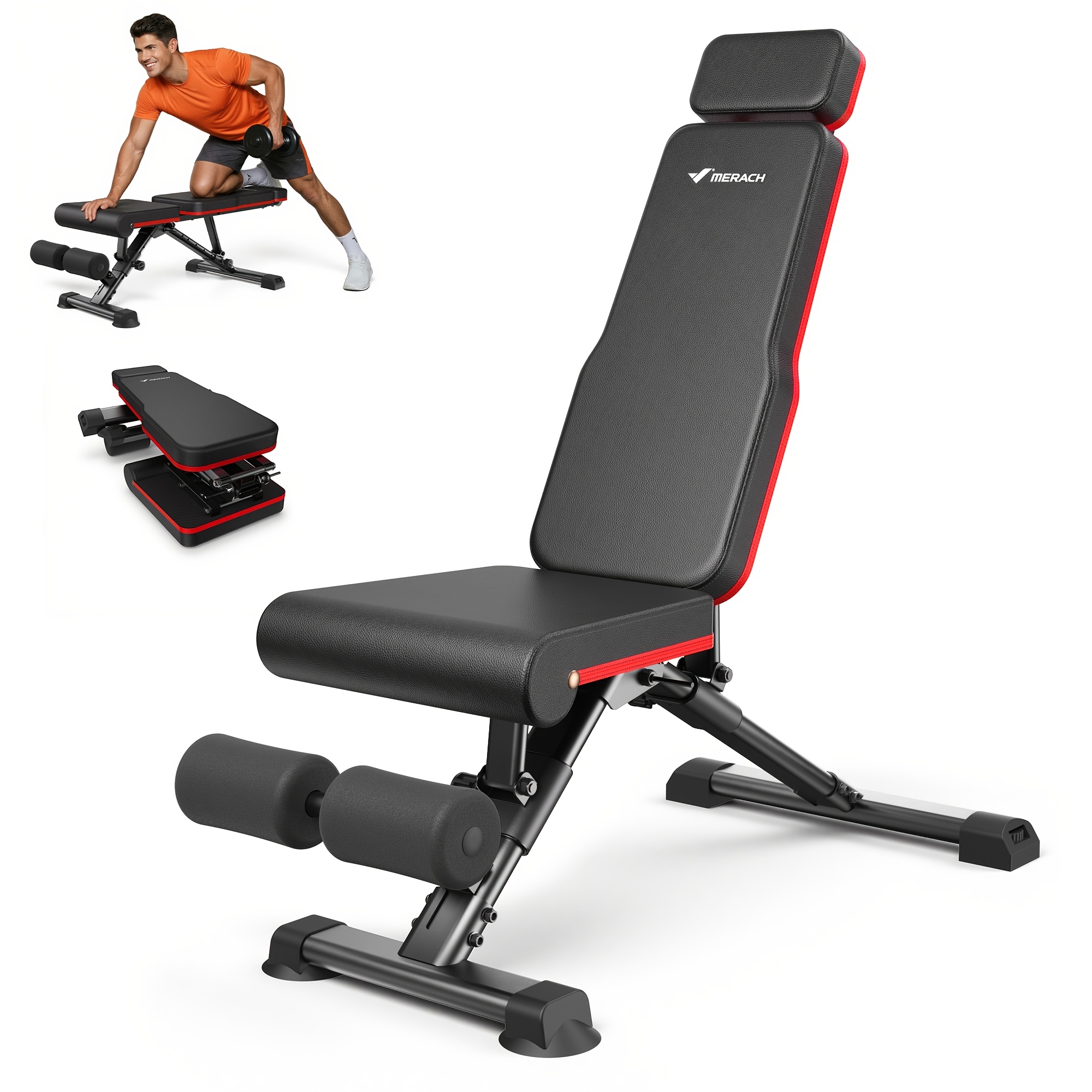 TEMU Banc d'entraînement réglable MERACH robuste - Banc de fitness à 7 niveaux adapté pour le développé couché, les curls latéraux, les redressements