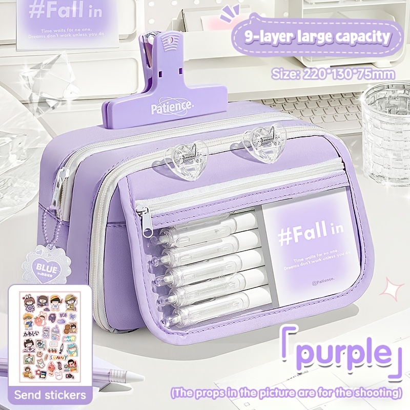 TEMU 9-layer Large Capacity Pencil Case, Student Transparent Window High Aesthetic Stationery Organizer, Back-to-school Essential For Girls -