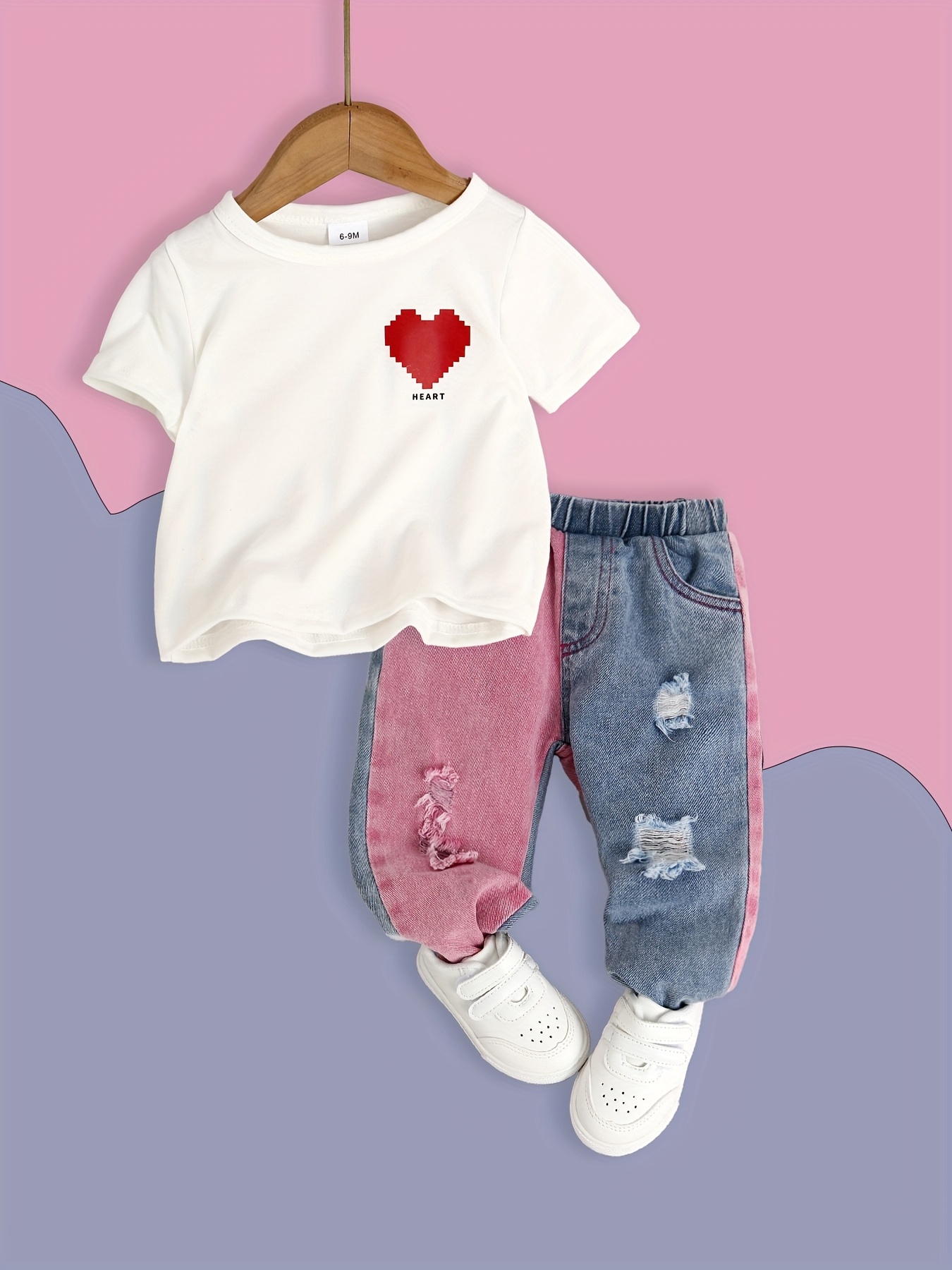 girls' contrast set peach heart short sleeve top Temu Greece