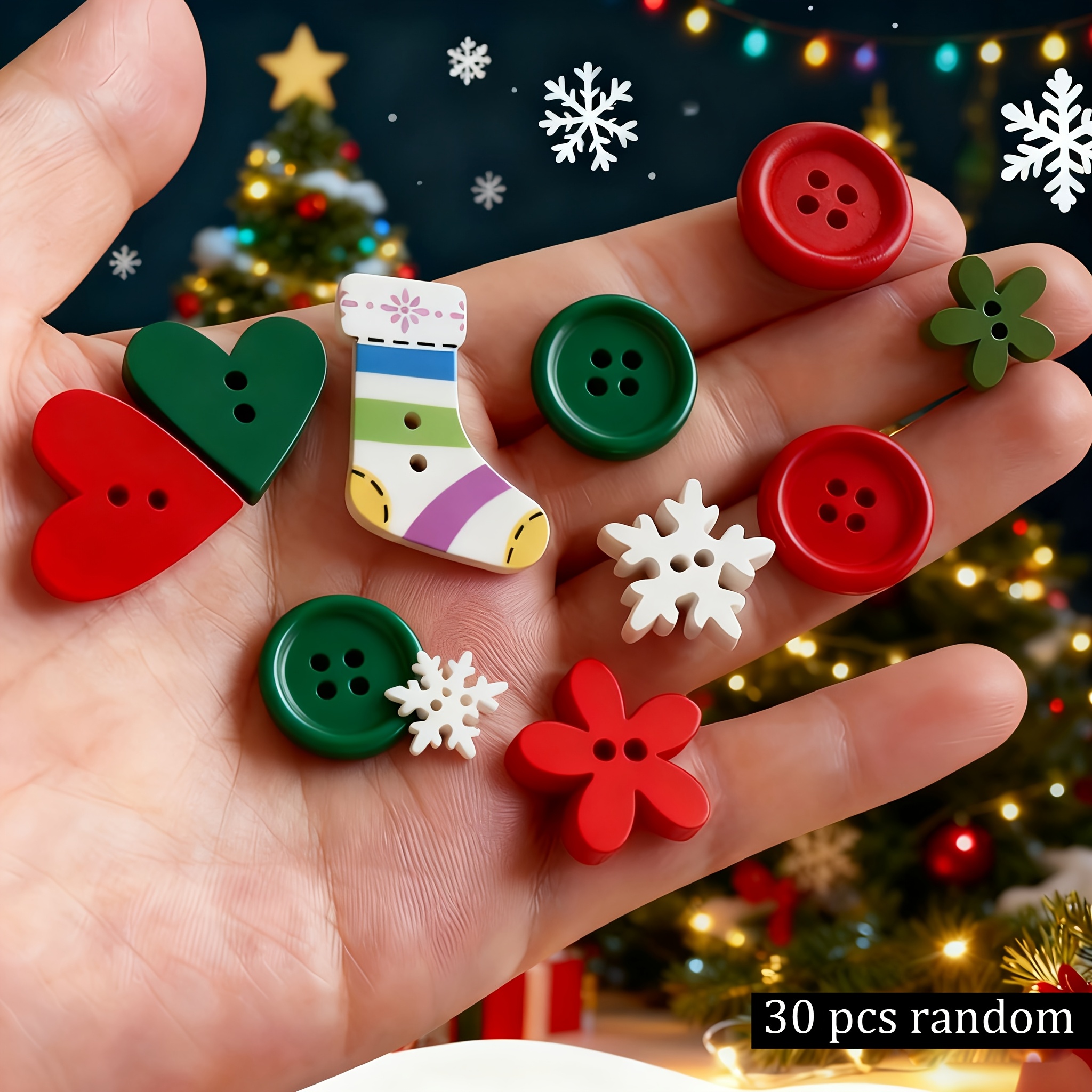 TEMU Fun Bright Items A Set Of 30 Random Christmas Handmade Buttons - Various Wooden Holiday Shapes, Suitable For Projects, Scrapbooking, And