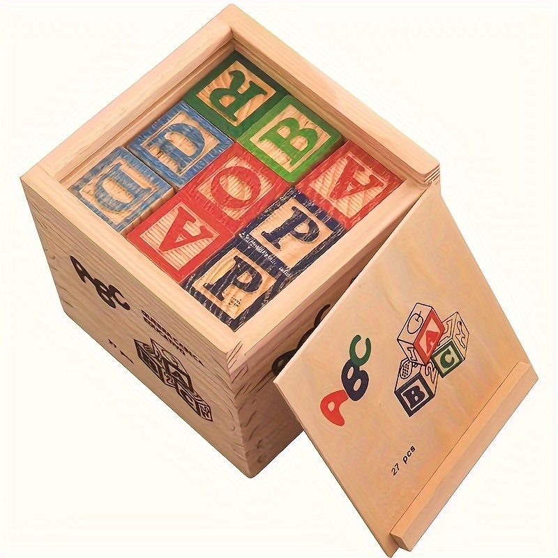 

Large Abc Wooden Blocks - Children's Educational Toy - Wood, Number Icons, Imaginative Play & - Safe, , Fine Motor