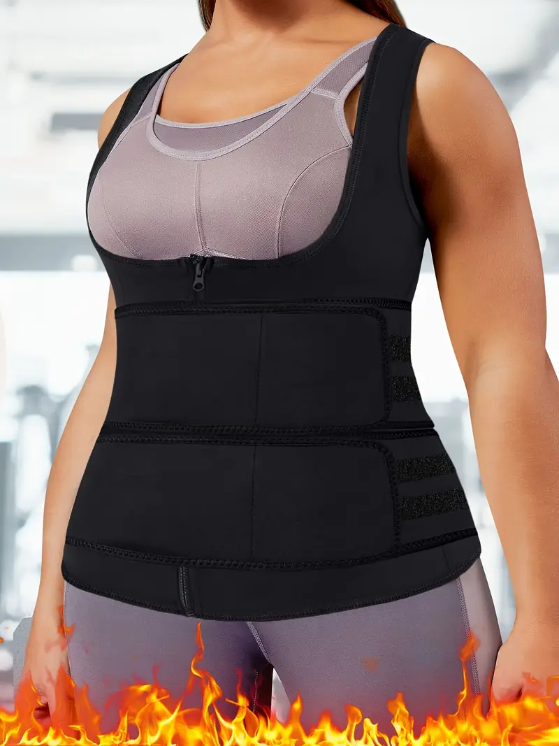 Double-band Zipper Front Shapewear Tank Top, Adjustable Fitness