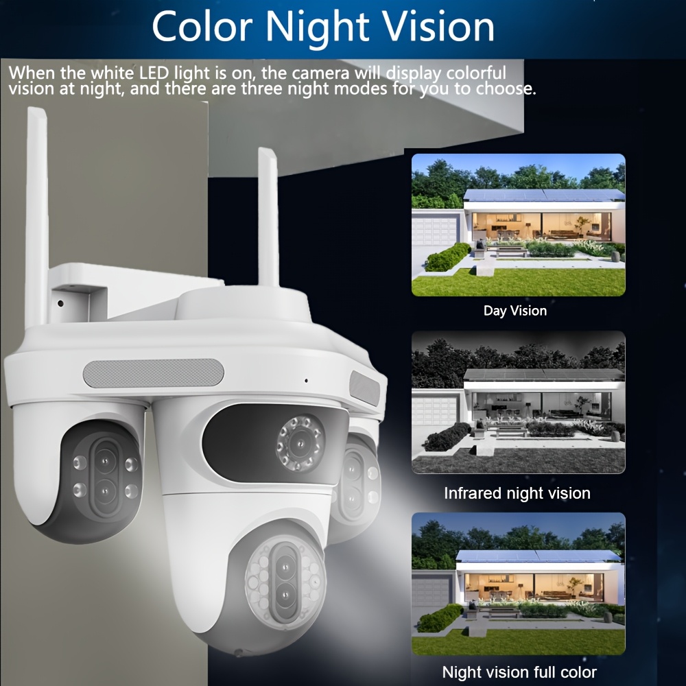 Smart 7-lens 10x Zoom WiFi PTZ , 355° PTZ Function, Ultra-Wide Monitoring Area, IP65 Waterproof, CCTV Network Security Surveillance  with Motion Detection, Auto Tracking, Color Night Vision, Two-Way Audio, Light and Sound Alerts, Suitable for Various