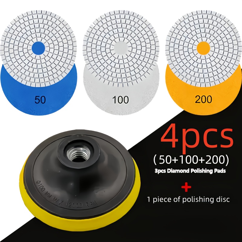 E-shop 1 Set 4 Stück/Diamant-Schleifpad/Trocken- und Nassschleifpadsatz/Granit-Schleifpad mit 100 mm Durchmesser (4 Zoll)/Geeignet für