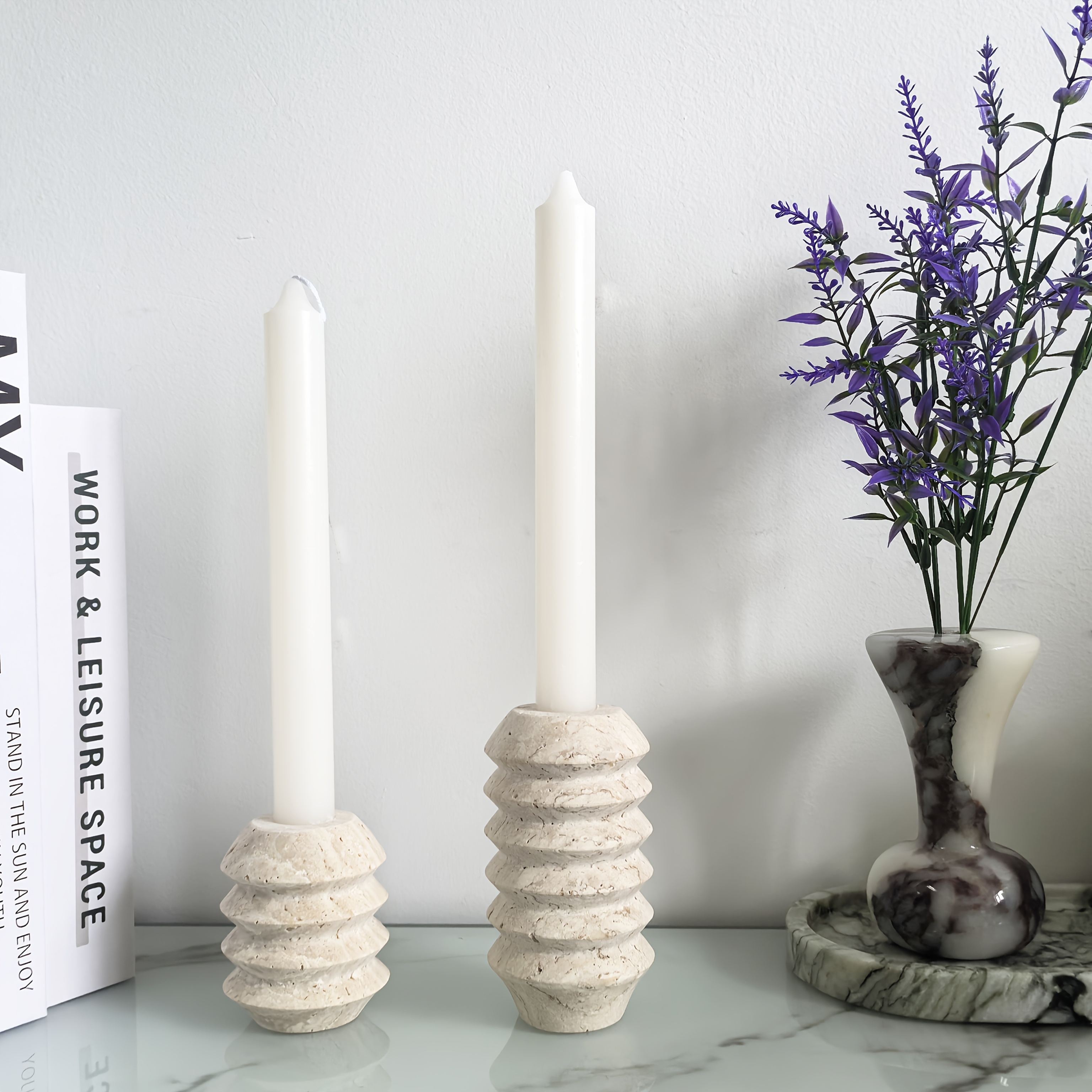 One Natural Marble Candle Holder | Classic Roman Travertine Candle Stand, High Aesthetic Craft Decor, Suitable For Home And Commercial Use, Weddings, Parties, Festivals Perfect Decoration