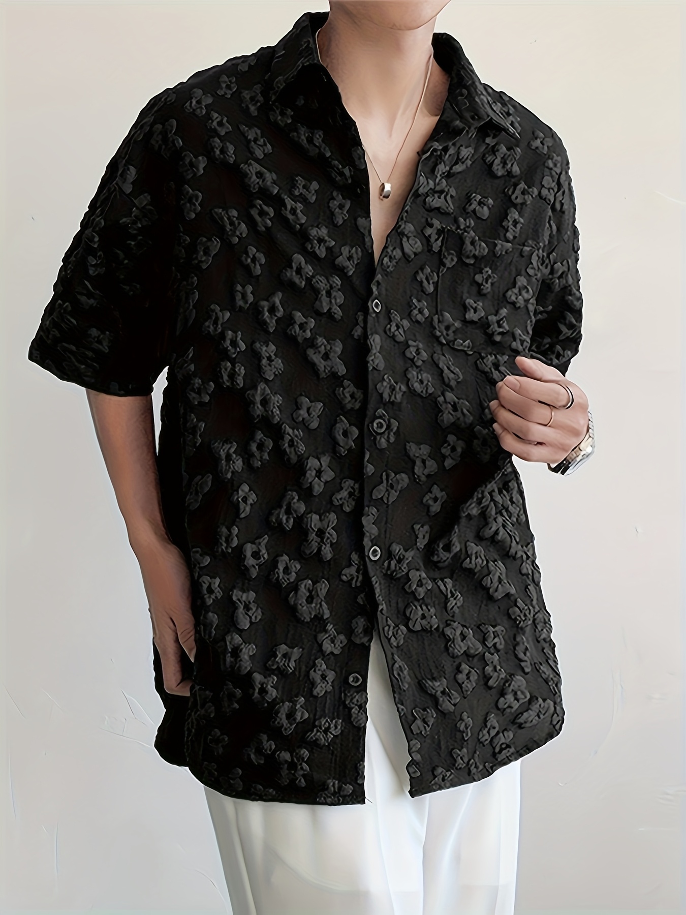 mens bohemian floral shirt front casual blouse relaxed fit short
