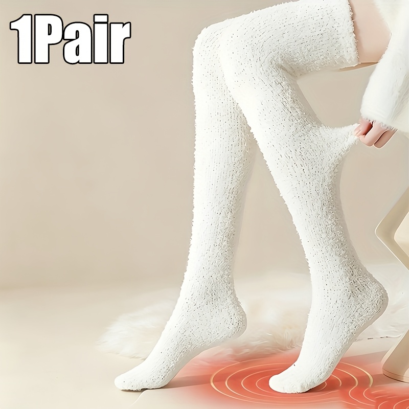 TEMU 1 Paire de Chaussettes Mollet Mi-bas Épaisses pour Femme - Chaussettes de Sol d'Hiver Thermiques et Chaudes , Douces, Extensibles, Peluches et