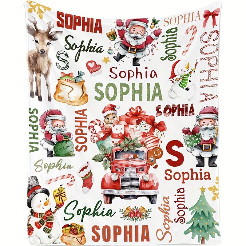 

Personalized Christmas Blanket With Santa, Reindeer, And Snowflakes - Teens And Adults - And Warm - Suitable For Home, Office, Travel, And More - Machine Washable - In Sizes