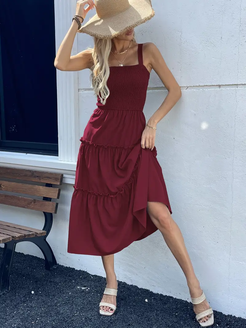 womens burgundy pleated spaghetti strap midi dress - Temu womens burgundy pleated spaghetti strap midi dress - Temu