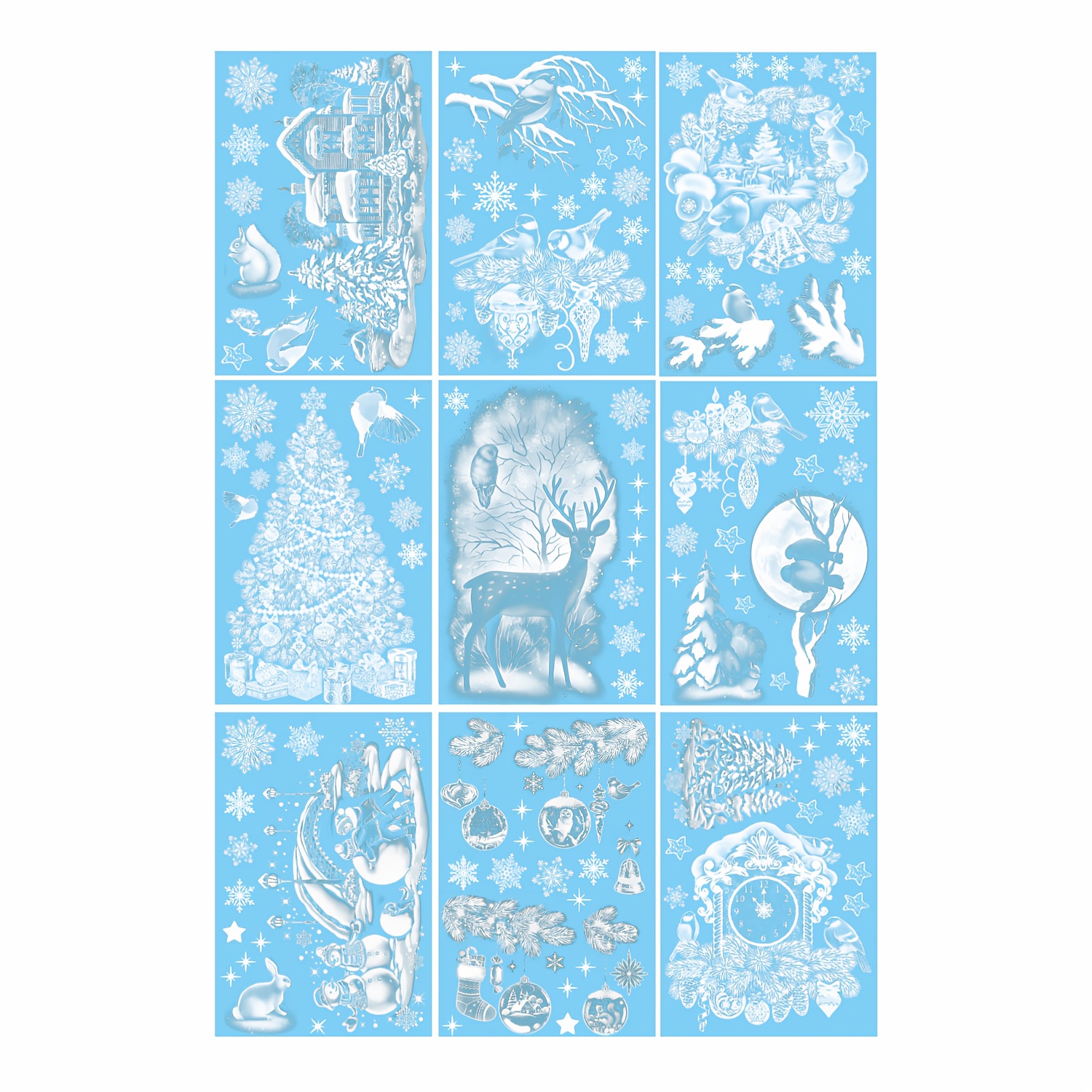 9 Sheets Christmas Clings, Xmas Window Stickers Decals, Christmas Snowman, , Christmas Tree, Window Flowers, Display Window Decorations