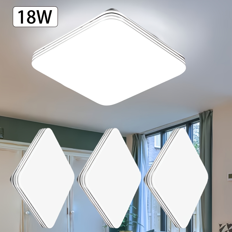 3pcs 18w Modern Ultra-thin Square Led Ceiling Light, High Brightness Indoor Lighting, Suitable For Home Decoration In Kitchens, Bathrooms, And Corridors, Silvery- Ceiling Light