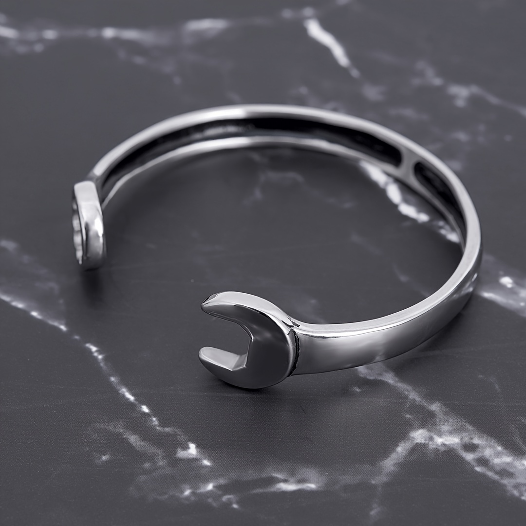 Couple's 2-Color Stainless Steel Wrench-Shaped Open Bracelet