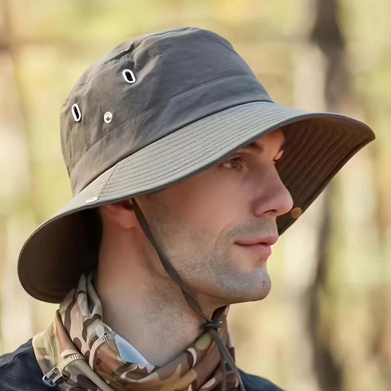 hiking outdoor hat new unisex mountaineering sun protection bucket hat outdoor quick dry drawstring cap travel outdoor bucket hat fishing hat windproof with random style button and drawstring