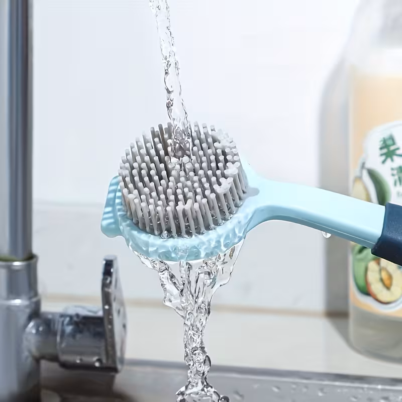 durable pp long handle cleaning brush soft silicone bristles for scrubbing ideal for kitchen dishes pots non electric stain removal kitchen cleaning tool soft bristle brus Product details 7
