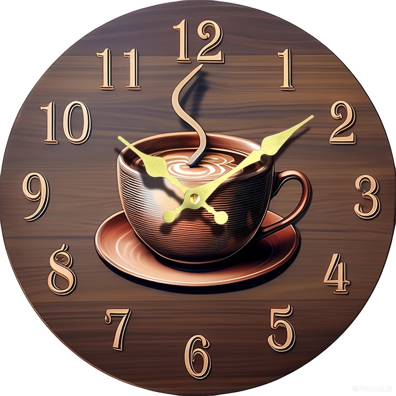 TEMU Orologio da Parete in Legno Silenzioso al Quarzo con Chicchi di Caff癡 & Tostatura - Orologio Moderno per Soggiorno, Camera da Letto, Cucina,